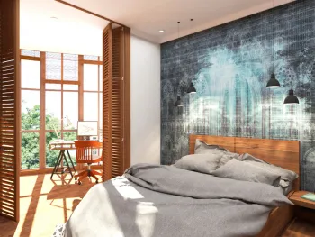 Интерьер спальни c рабочим местом  смотреть на Basicdecor