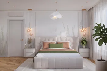 Интерьер спальни cветильниками над кроватью  смотреть на Basicdecor