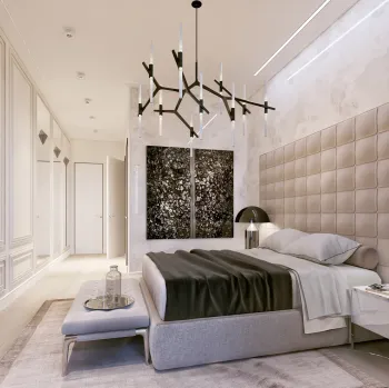 Интерьер спальни cветильниками над кроватью  смотреть на Basicdecor