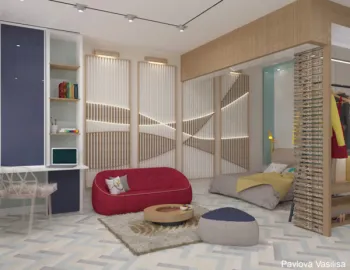 Интерьер c рабочим местом и жалюзи в современном стиле смотреть на Basicdecor