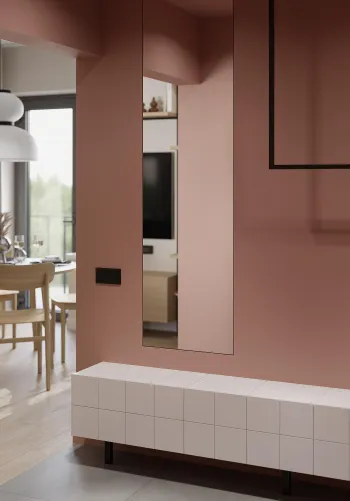 Интерьер с зеркалом в нише и зеркалом на двери  смотреть на Basicdecor