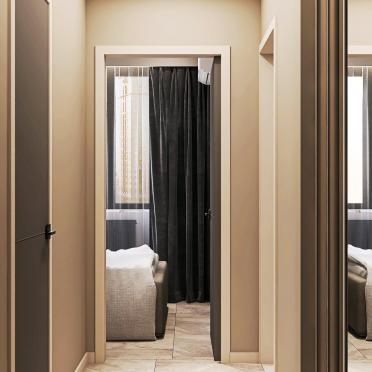 Интерьер коридора с зонированием шторами  смотреть на Basicdecor