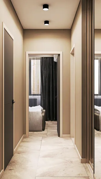 Интерьер коридора с зонированием шторами  смотреть на Basicdecor