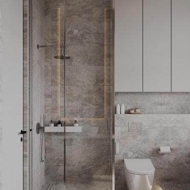 Интерьер ванной с душевой из плитки  смотреть на Basicdecor