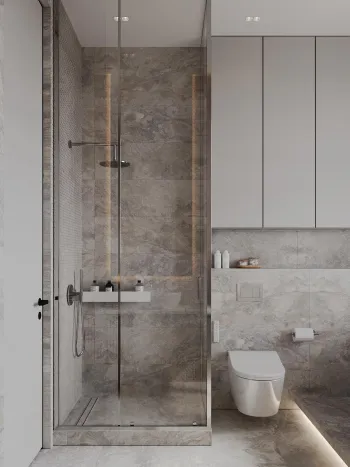 Интерьер ванной с душевой из плитки  смотреть на Basicdecor