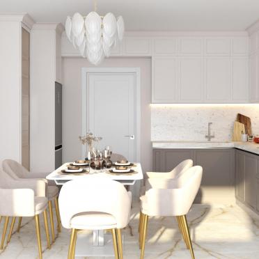 Интерьер кухни cветильниками над столом  смотреть на Basicdecor