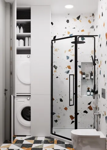 Интерьер ванной с душевой из плитки  смотреть на Basicdecor