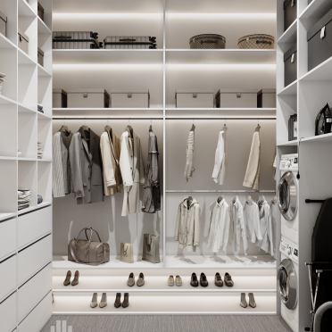 Интерьер с гардеробной и гардеробной зой кроватью  смотреть на Basicdecor