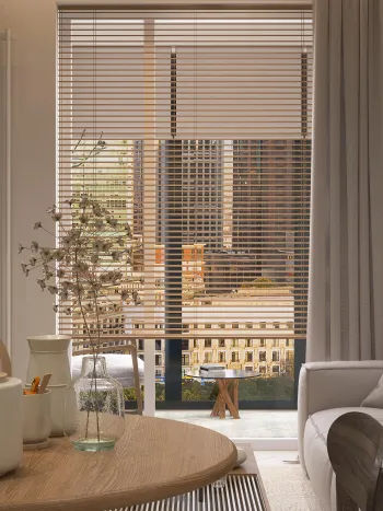 Интерьер гостиной с жалюзи и дверными жалюзи  смотреть на Basicdecor