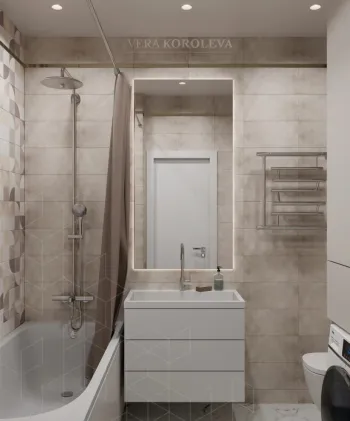 Интерьер ванной cовмещенным санузлом в современном стиле смотреть на Basicdecor