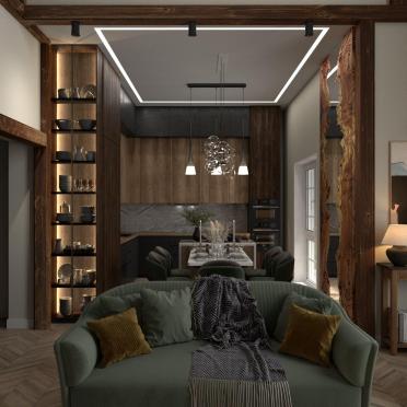 Интерьер гостиной c подсветкой в современном стиле и гоблинкоре смотреть на Basicdecor