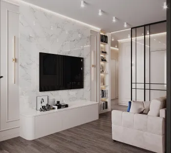 Интерьер гостиной с нишей с подсветкой и с подсветкой  смотреть на Basicdecor