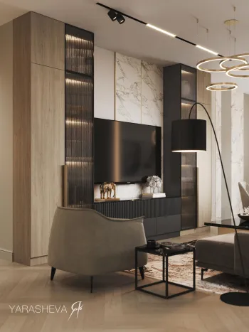 Интерьер гостиной c подсветкой  смотреть на Basicdecor