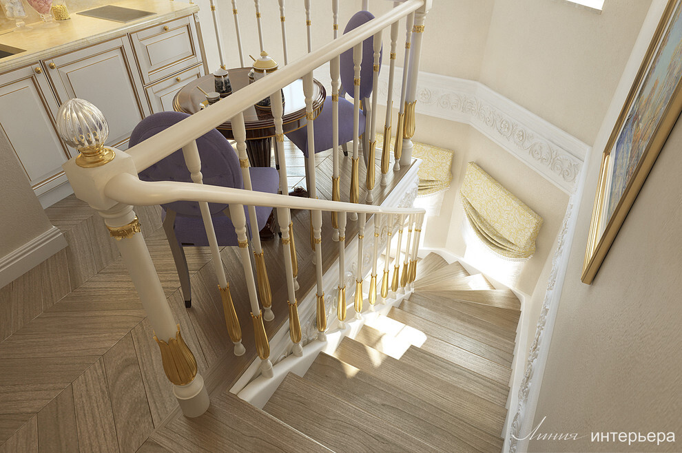 Интерьер с лестницей в классическом стиле