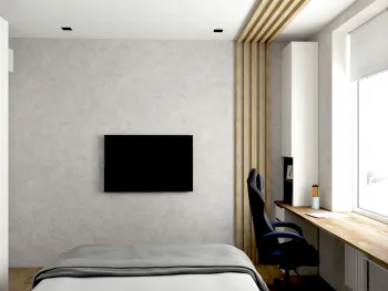 Интерьер спальни с телевизором на стене  смотреть на Basicdecor