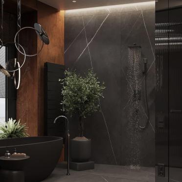 Интерьер ванной с душевой из плитки  смотреть на Basicdecor