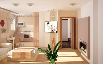 Интерьер гостиной с телевизором на стене в современном стиле смотреть на Basicdecor