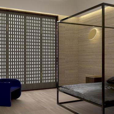 Интерьер спальни с жалюзи  смотреть на Basicdecor
