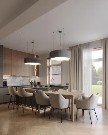 Интерьер кухни cветильниками над столом и светильниками над кроватью  смотреть на Basicdecor