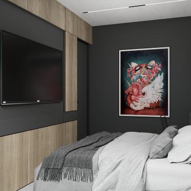 Интерьер спальни с телевизором на стене в современном стиле смотреть на Basicdecor