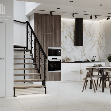 Интерьер кухни с лестницей в современном стиле смотреть на Basicdecor