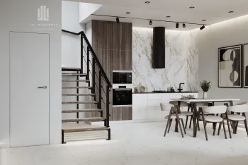 Интерьер кухни с лестницей в современном стиле смотреть на Basicdecor