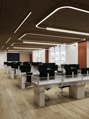 Интерьер офиса cветовыми линиями и с подсветкой  смотреть на Basicdecor
