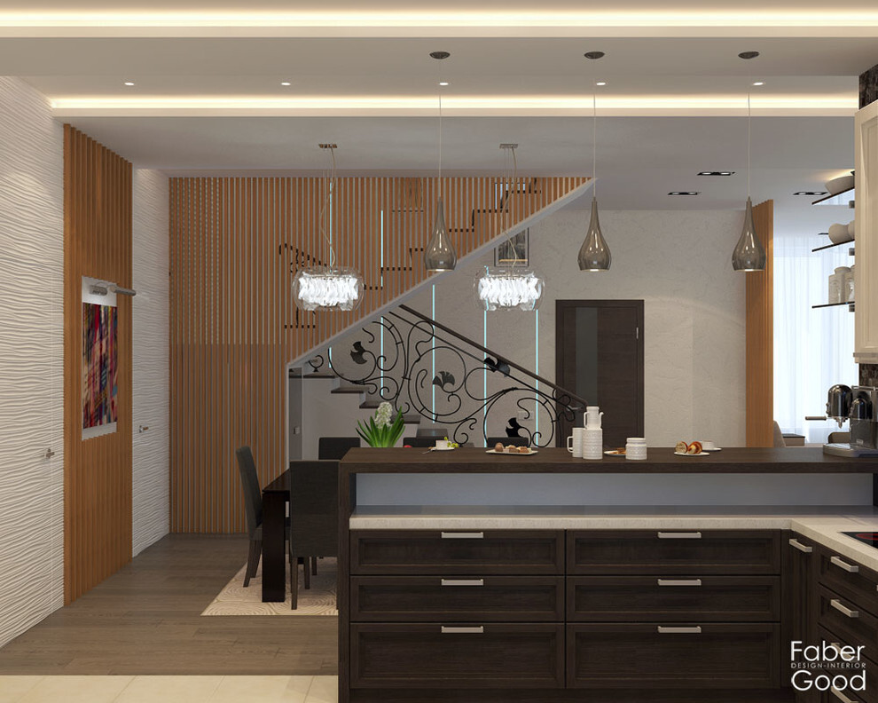 Интерьер кухни с подсветкой светодиодной в современном стиле