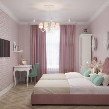 Интерьер детской и спальни c рабочим местом в неоклассике смотреть на Basicdecor