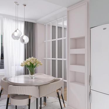 Интерьер кухни cветильниками над столом  смотреть на Basicdecor