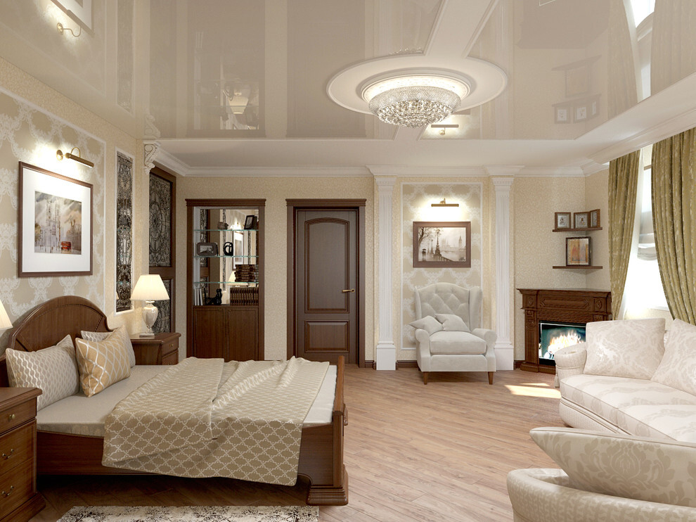 Интерьер спальни с подсветкой светодиодной в классическом стиле