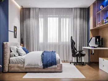 Интерьер спальни c рабочим местом  смотреть на Basicdecor