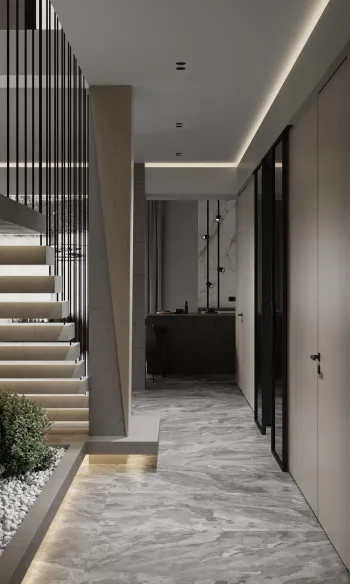 Интерьер с нишей с подсветкой, световыми линиями и с подсветкой  смотреть на Basicdecor