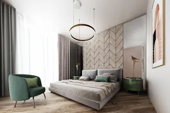 Интерьер спальни cветильниками над кроватью  смотреть на Basicdecor