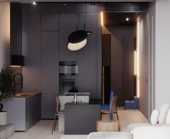 Интерьер кухни cветильниками над кроватью и с подсветкой  смотреть на Basicdecor