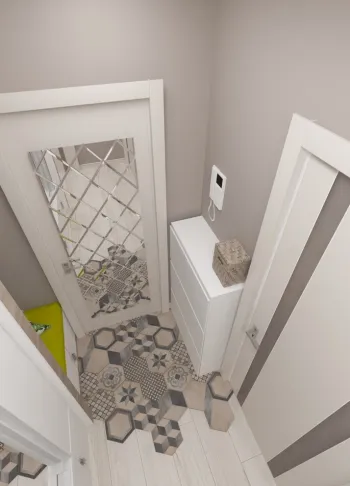 Интерьер с зеркалом на двери в современном стиле смотреть на Basicdecor