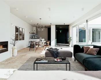 Интерьер гостиной с объединенной гостиной в современном стиле смотреть на Basicdecor