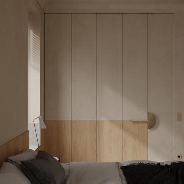 Интерьер спальни с дверными жалюзи  смотреть на Basicdecor