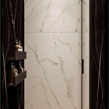 Интерьер с нишей из плитки и зеркалом на двери  смотреть на Basicdecor