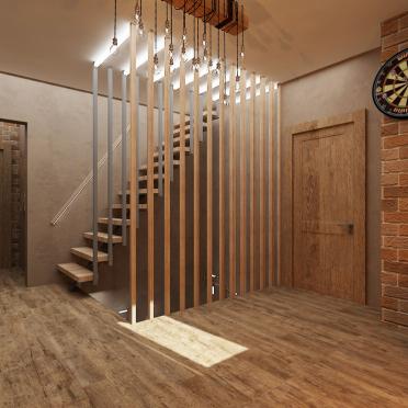 Интерьер с в деревянном доме и лестницей  смотреть на Basicdecor