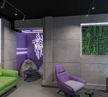 Интерьер кабинета с нишей с подсветкой и с подсветкой  смотреть на Basicdecor