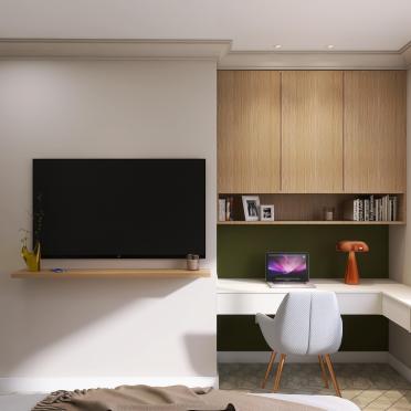 Интерьер с телевизором на стене и нишей для телевизора  смотреть на Basicdecor