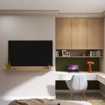 Интерьер с телевизором на стене и нишей для телевизора  смотреть на Basicdecor