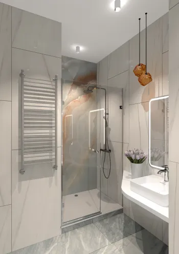 Интерьер ванной с душевой из плитки  смотреть на Basicdecor