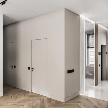 Интерьер с проходной и зеркалом на двери  смотреть на Basicdecor