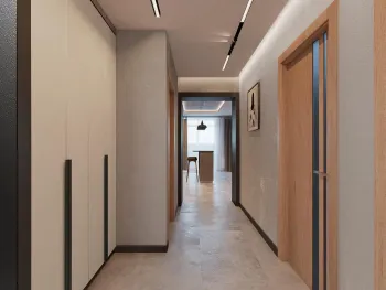 Интерьер коридора c рабочим местом и с подсветкой  смотреть на Basicdecor