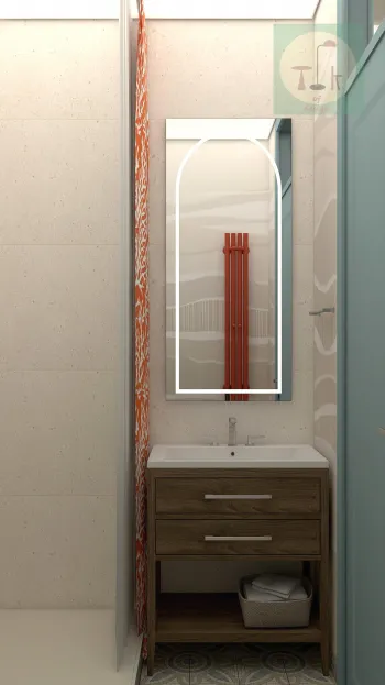 Интерьер ванной с зеркалом на двери  смотреть на Basicdecor