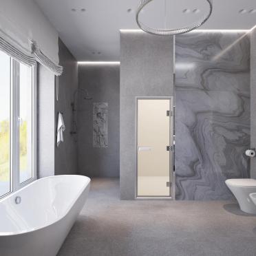 Интерьер ванной с зеркалом на двери  смотреть на Basicdecor
