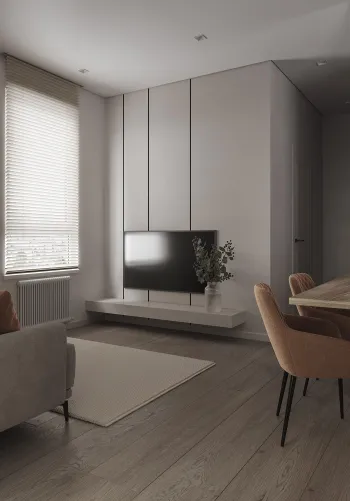 Интерьер гостиной с жалюзи и дверными жалюзи  смотреть на Basicdecor