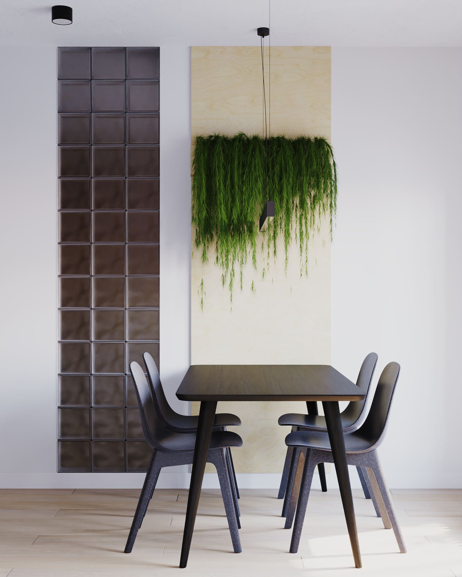 Интерьер столовой с искусственным газоном в современном стиле